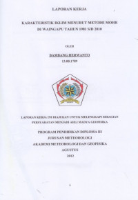Image of KARAKTERISTIK IKLIM MENURUT METODE MOHR  
DI WAINGAPU (1981 – 2010)