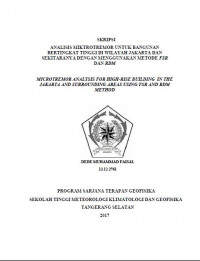 Image of ANALISIS MIKROTREMOR UNTUK BANGUNAN
BERTINGKAT TINGGI DI WILAYAH JAKARTA DAN
SEKITARNYA DENGAN MENGGUNAKAN METODE FSR
DAN RDM