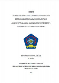 Image of ANALISIS GEMPABUMI HALMAHERA 15 NOPEMBER 2014 BERDASARKAN PERUBAHAN COULOMB STRESS
ANALYSIS OF HALMAHERA EARTHQUAKE ON NOVEMBER 15th, 2014 BASED ON COULOMB STRESS CHANGES