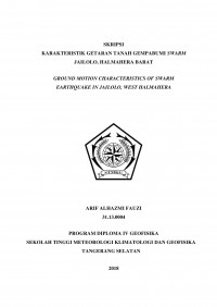 Image of KARAKTERISTIK GETARAN TANAH GEMPABUMI SWARM JAILOLO, HALMAHERA BARAT