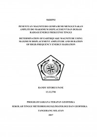 Image of PENENTUAN MAGNITUDO GEMPA BUMI MENGGUNAKAN AMPLITUDO MAKSIMUM  DISPLACEMENT DAN DURASI RADIASI ENERGI FREKUENSI TINGGI