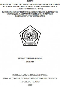 Image of PENENTUAN TINGKAT KERAWANAN SAMBARAN PETIR DI WILAYAH KABUPATEN SUMBA TIMUR MENGGUNAKAN METODE SIMPLE ADDITIVE WEIGHTING (SAW)