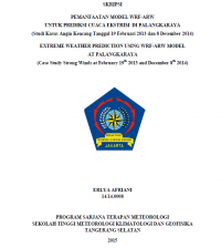 Image of JURNAL PREDIKSI CUACA EKSTRIM DENGAN MENGGUNAKAN MODEL WRF-ARW DI PALANGKARAYA
(Studi Kasus Angin Kencang Tanggal 19 Februari 2013 dan 8 Desember 2014)