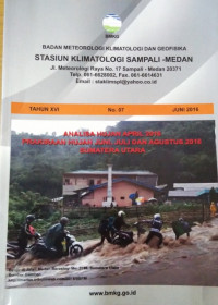 Image of Buletin Prakiraan Hujan Stasiun Klimatologi Sampali Medan Tahun XVI No.07 Juni 2016