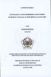 Image of Studi Kasus Angin Bohorok (Angin Fohn) di medan Tanggal 21 Juni Hingga 10 Juli 2007
