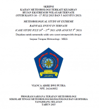 Image of JURNAL KAJIAN METEOROLOGI TERKAIT KEJADIAN 
HUJAN EKSTREM DI WILAYAH TERNATE
(STUDI KASUS 16 – 17 JULI 2013 DAN 5 AGUSTUS 2013)