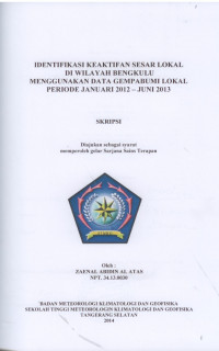 Image of IDENTIFIKASI KEAKTIFAN SESAR LOKAL
DI WILAYAH BENGKULU
MENGGUNAKAN DATA GEMPABUMI LOKAL
PERIODE JANUARI 2012 – JUNI 2013
