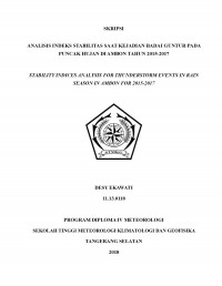 Image of ANALISIS INDEKS STABILITAS SAAT KEJADIAN BADAI GUNTUR PADA PUNCAK HUJAN DI AMBON TAHUN 2015-2017