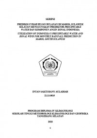 Image of PREDIKSI CURAH HUJAN BULANAN DI MAROS, SULAWESI SELATAN MENGGUNAKAN PREDIKTOR PRECIPITABLE WATER DAN KOMPONEN ANGIN ZONAL INDONESIA