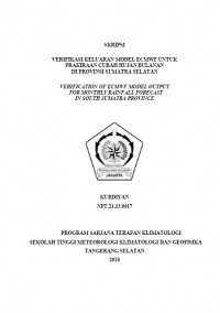 Image of VERIFIKASI KELUARAN MODEL ECMWF UNTUK PRAKIRAAN CURAH HUJAN BULANAN DI PROVINSI SUMATRA SELATAN