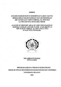 Image of ANALISIS DAERAH RAWAN KEKERINGAN LAHAN JAGUNG BERDASARKAN IKLIM OLDEMAN DAN KETERSEDIAAN AIR TANAH SAAT TAHUN NORMAL, EL NINO DAN LA NINA DI NUSA TENGGARA TIMUR